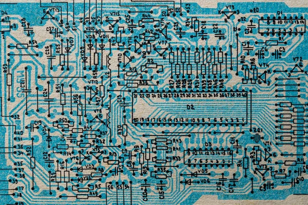 Old radio circuit printed on vintage paper electricity diagram as background for education, electricity industries and repair. Electric radio scheme from USSR, close up