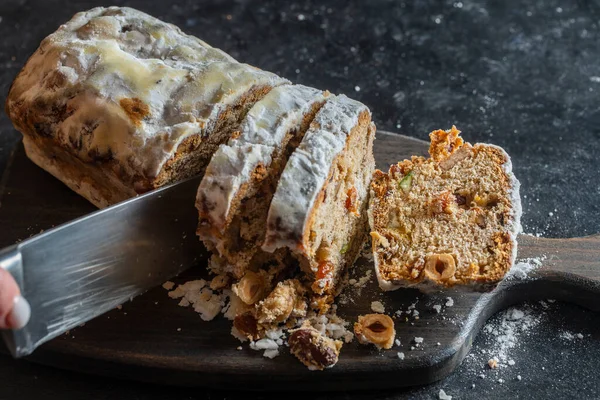 Christmas Stollen Traditional German Bread Holiday Pastry Dessert Close — Stock Photo, Image