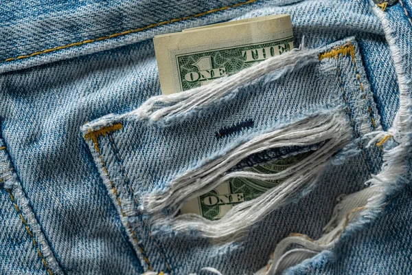 Ένα Δολάριο Στην Τσέπη Του Τζιν Κλείσε — Φωτογραφία Αρχείου