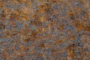 Grunge paslı metal arka plan veya çizik ve çatlaklarla dokular, yakın plan, üst görünüm