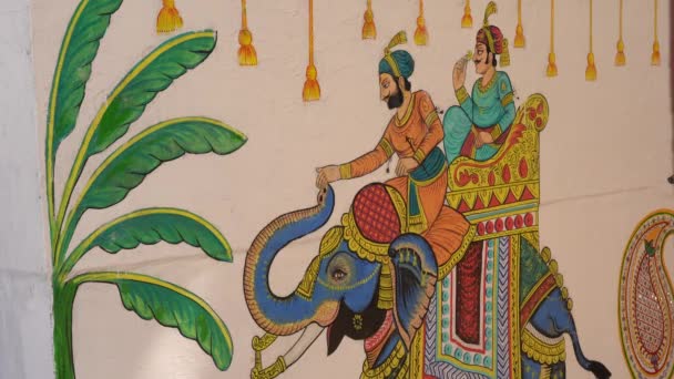 Udaipur India Novembre 2018 Disegni Decorativi Tradizionali Sulla Parete Bianca — Video Stock
