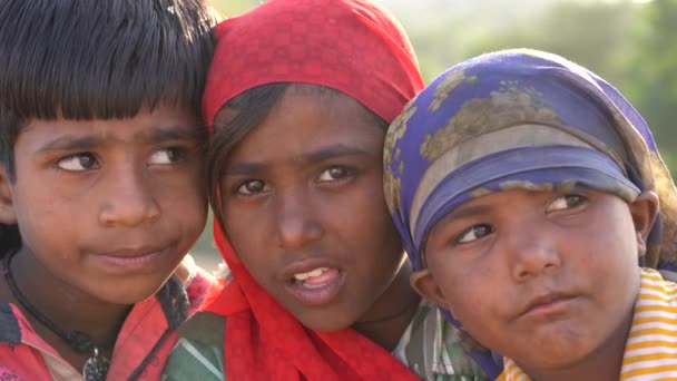 プシュカル インド 2018年11月13日 砂漠のインドの子供たちタールオンタイムプシュカル カメル メラインドラジャスタン州プシュカルの聖なる都市の近く — ストック動画