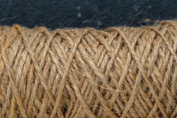Natural Jute Twine Skein Close Spool Linen Rope Texture Background — Stock Photo, Image