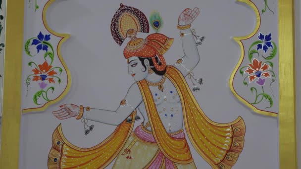 Udaipur Indien November 2018 Dekorative Traditionelle Zeichnungen Der Weißen Wand — Stockvideo