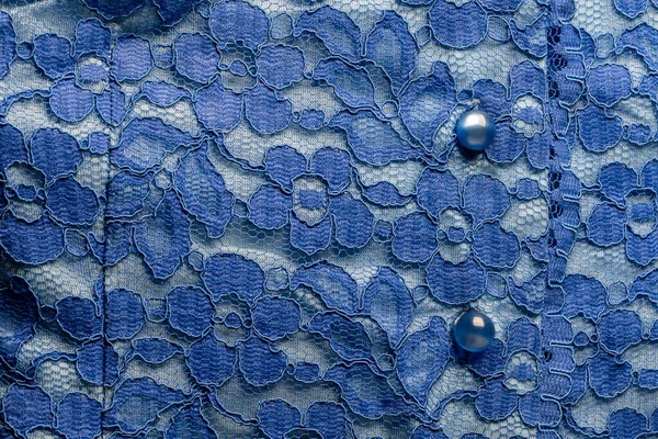 Деталь Синьої Блузки Жінок Гіпюрової Тканини Перламутровими Кнопками Крупним Планом — стокове фото