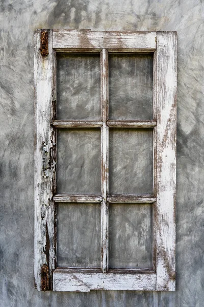 Ancien Cadre Bois Une Fenêtre Sur Mur Plâtré Gros Plan — Photo