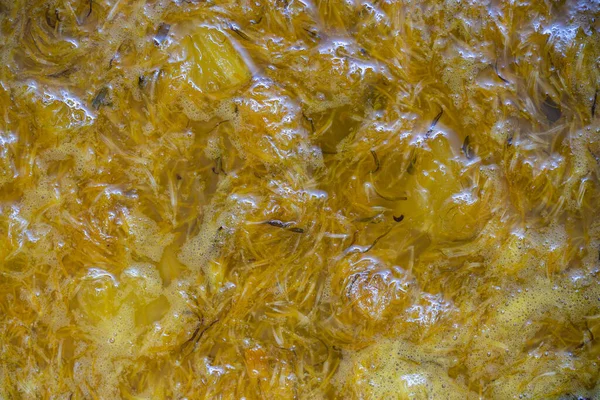 Dżem Dojrzałych Żółtych Płatków Kwiatów Mniszka Lekarskiego Pomarańczy Cytryny Cukru — Zdjęcie stockowe