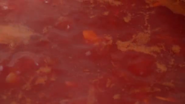 Вкусный Сочный Красный Борщ Свекольный Суп Кастрюле Крупным Планом Рецепт — стоковое видео
