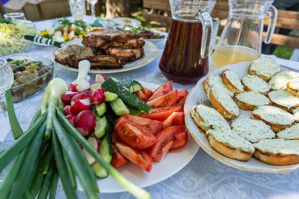 Table Complète Repas Ukrainiens Sur Table Pour Manger Table Avec — Photo