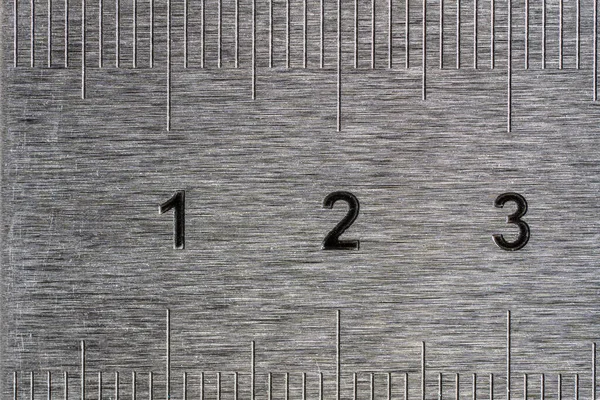 古い金属定規の背景の断片 マクロ 産業用鋼の定規センチメートル 閉じる — ストック写真