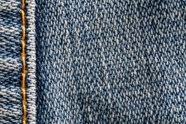 Blauwe Jeans Stof Achtergrond Denim Textuur Met Naad Close Zicht — Stockfoto