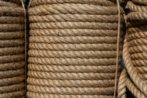 Natural Jute Hemp Rope Rolled Coil Close Brown Spool Linen — Stock Photo, Image