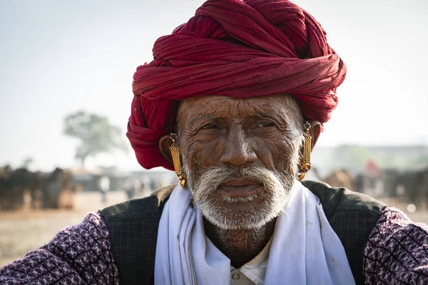 Pushkar Rajasthan Indie Listopadu 2018 Portrét Neidentifikovaného Šťastného Staříka Veletrhu — Stock fotografie