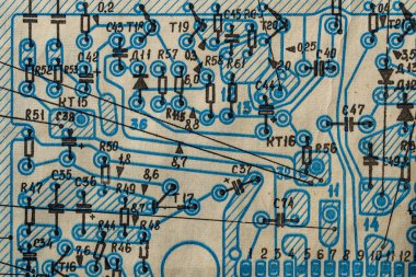 Eski radyo devresi, eski kağıt elektrik şemasına, eğitim ve elektrik endüstrisi için arka plan olarak basılmış. SSCB 'den elektrik telsiz şeması