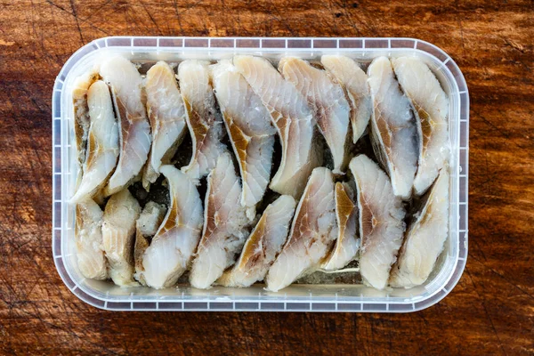 Sliced Herring Oil Sauce Close Top View — Stock Photo, Image