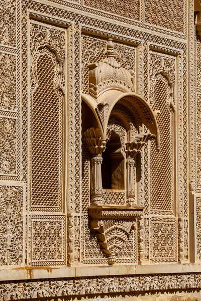 Ornamento Indiano Parede Palácio Jaisalmer Fort Índia Fechar — Fotografia de Stock