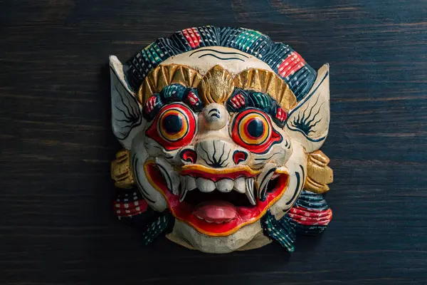 Asian Ritual Mask Wooden Wall Background Close — Stock Photo, Image
