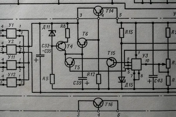 Antiguo Circuito Radio Impreso Diagrama Electricidad Papel Vintage Como Fondo —  Fotos de Stock