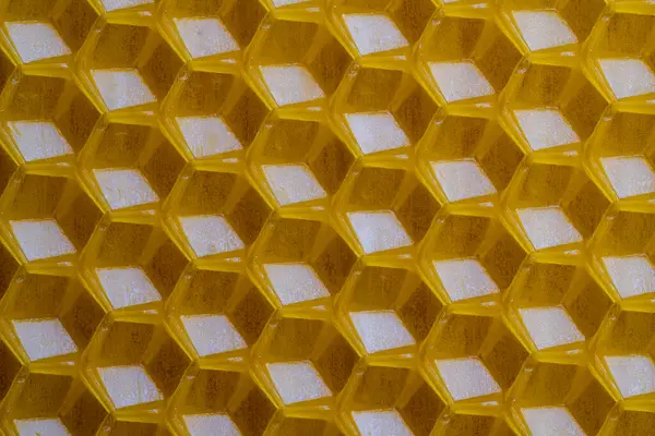 蜂蜜で満たされた蜂の巣からワックスハニカムのセクションVoshinaの背景のテクスチャとパターン Voshinaは ミツバチの構築のための人工的な基盤 細胞のワックスのシート ストックフォト