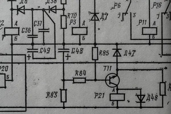 Παλιό Ραδιοφωνικό Κύκλωμα Τυπωμένο Vintage Διάγραμμα Ηλεκτρικής Ενέργειας Χαρτί Υπόβαθρο Εικόνα Αρχείου