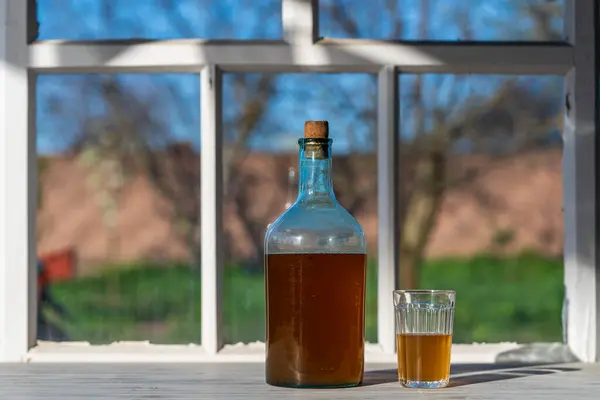 Big Bottle Drink Made Fermented Birch Sap Windowsill Warm Spring Stock Picture