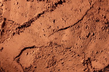 Doğal koyu kahverengi kakao tozu desenli arka plan, yakın plan, üst görünüm