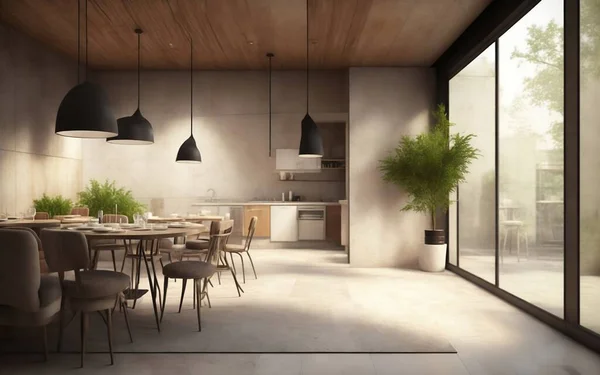 Modern Kahve Dükkanı Restoran Mutfak Odası Tasarımı Mimari Kavramı Render — Stok fotoğraf