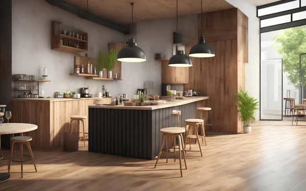 Modern Coffeeshop Restaurant Kitchen Room Interior Design Interior Background Concept — Stock Photo, Image