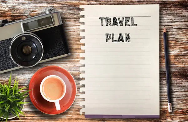 Business quotes, travel plan on notebooks or paper in office desk, office workplace