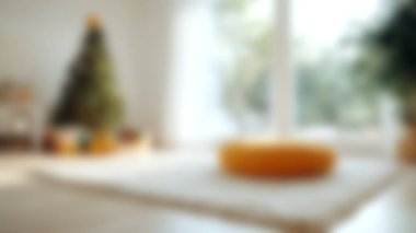 Blur modern home, living room interior background, Blurred background for use, empty open space for design, panoramic windows and beautiful light. clipart