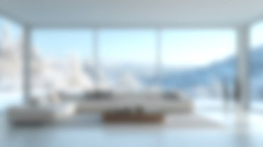 Blur modern home, living room interior background, Blurred background for use, empty open space for design, panoramic windows and beautiful light. clipart