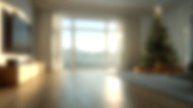 Blur modern home, living room interior background, Blurred background for use, empty open space for design, panoramic windows and beautiful light. clipart