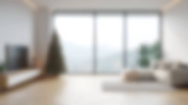 Blur modern home, living room interior background, Blurred background for use, empty open space for design, panoramic windows and beautiful light. clipart