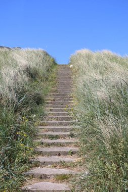 Soluk merdivenler kum tepeciğine inşa edilir ve izleme platformuna çıkar.