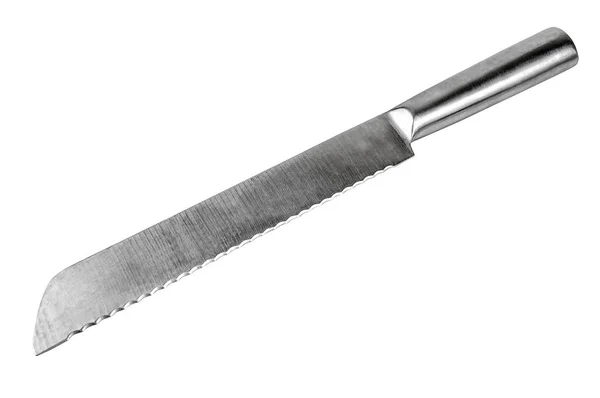 Silber Messer Für Brot Isoliert Auf Weißem Hintergrund — Stockfoto