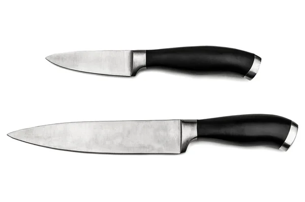 Δύο Αιχμηρά Μαχαίρια Απομονωμένα Λευκό Φόντο — Φωτογραφία Αρχείου