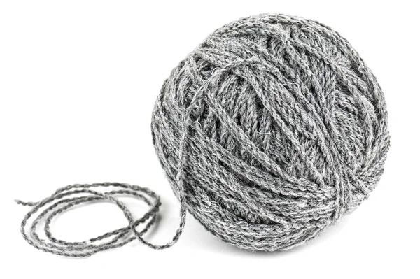 Ball Grey Wool Thread White Background — Stock Photo, Image