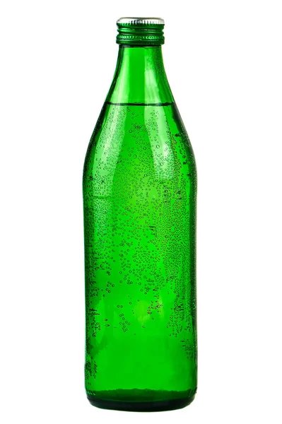Bottiglia Verde Acqua Gassata Sfondo Bianco — Foto Stock