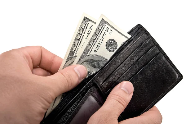 Money Dollars Black Leather Wallet White Background — Stock Photo, Image