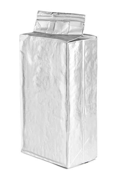 Ezüst Alumínium Kávé Csomag Fehér Háttér — Stock Fotó