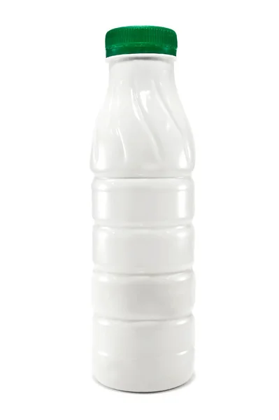 Botella Blanca Leche Kéfir Sobre Fondo Blanco — Foto de Stock