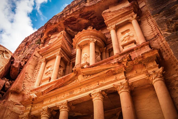 Khazneh Świątynia Skarbu Starożytne Miasto Petra Jordania — Zdjęcie stockowe