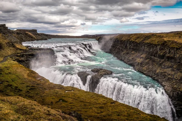 Wunderbarer Blick Auf Das Beliebte Touristenziel Gullfoss Wasserfall Spektakulärer Fluss — Stockfoto