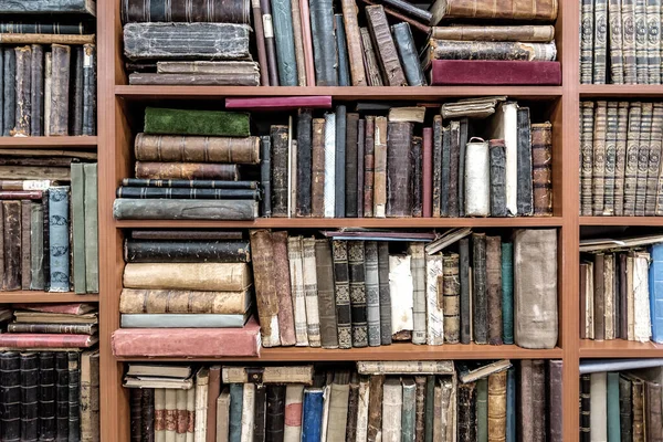 Prateleiras Livros Antigos Vintage Como Uma Textura — Fotografia de Stock