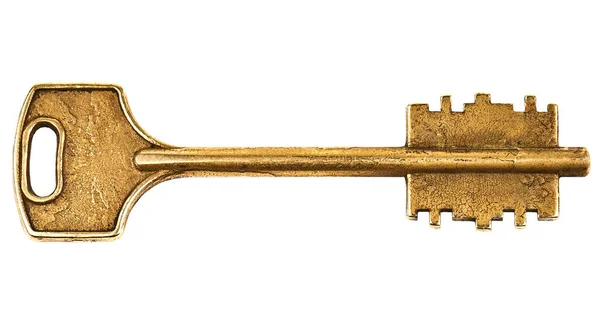 Alter Goldgelber Schlüssel Isoliert Auf Weißem Hintergrund — Stockfoto