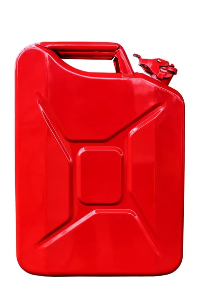 Red Metal Fuel Tank Canister Transporting Storing Petrol White Background — Stock Photo, Image