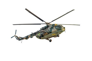 8 numaralı askeri helikopter beyaz arka planda izole edildi.