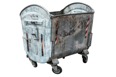 Metal çöp kutusu beyaz arkaplanda izole edildi