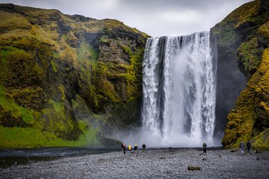 Beautiful Skogafoss waterfall in amazing Iceland in cloudy day