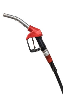 Benzin pompası yakıt hortumu beyaz arka planda izole edildi